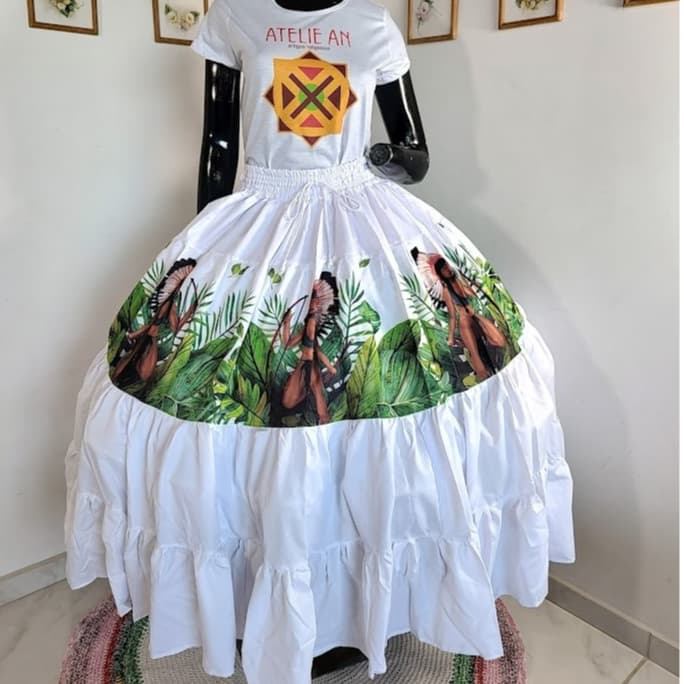 Saia Cabocla Branca de Santo BELA com 10 Metros de Roda   Candomblé / Umbanda