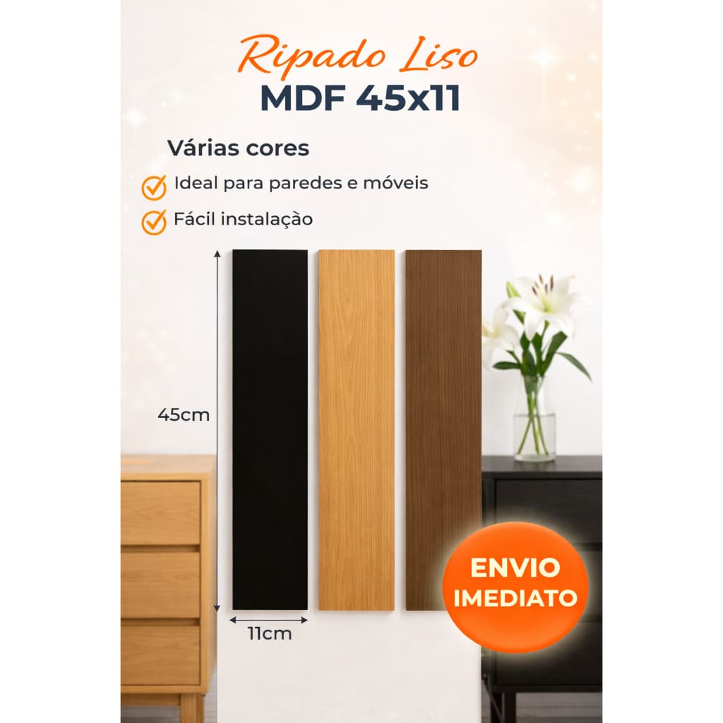 Ripado Liso MDF 45x11cm Decorativo Parede e Piso | Envio Imediato
