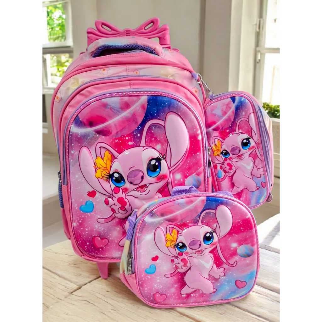 kit mochila escolar  de rodinhas lancheira+estojo menino menina.