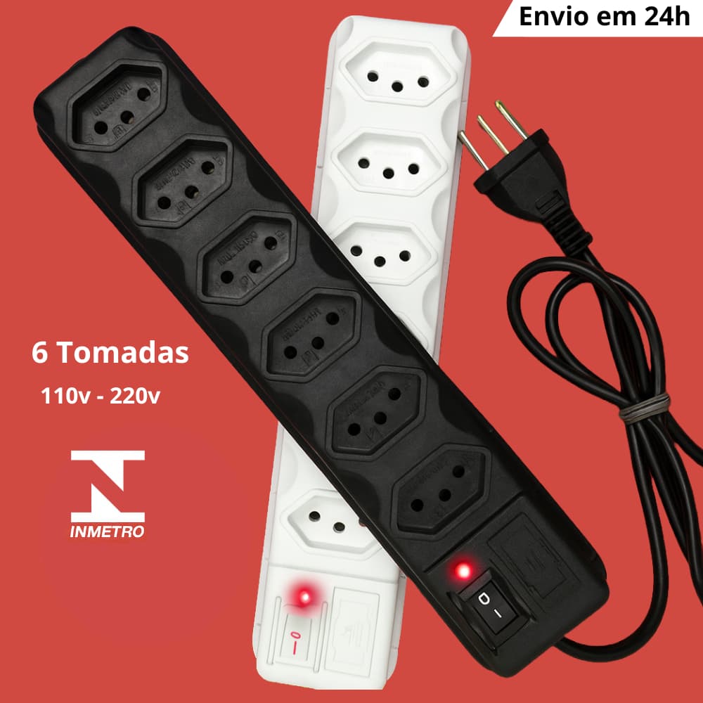 Régua De Tomadas Filtro De Linha Tripolar Com Fusível 10 Amperes – 3, 4, 5 E 6 Tomadas