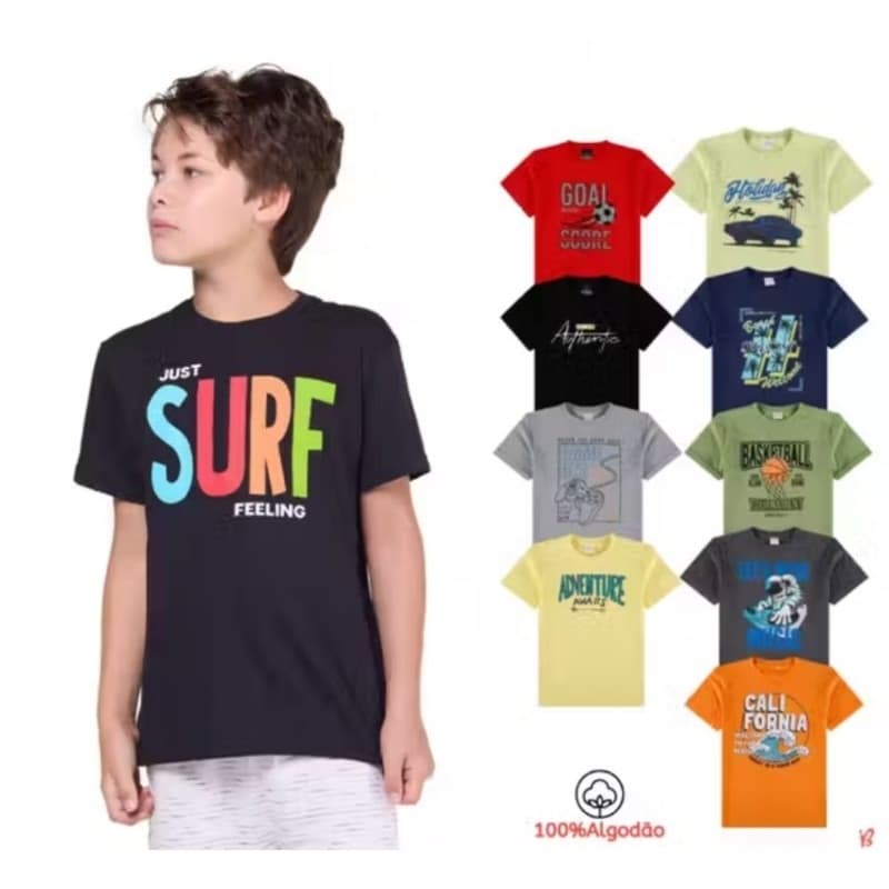 Kit 03 Camiseta Infantil Juvenil Menino Estampada 02 ao 16 Algodão Moda infantil ( Estampas Variadas)