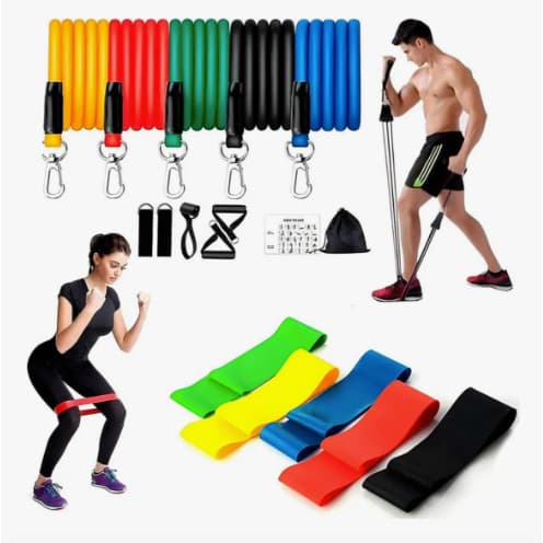 Kit Elástico Extensor 11 + 5 Mini Bands Para Treino