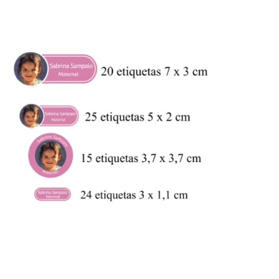 Kit de etiquetas escolares com foto (84 unidades). Adesivo resistente a água. Feita com vinil. Com etiqueta Redonda