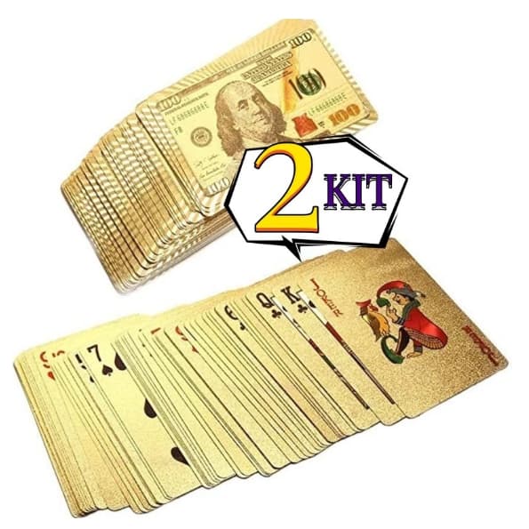 KIT 2 Baralho Conjunto Cartão de Jogo Dourado 24k Prova D'água Promoção