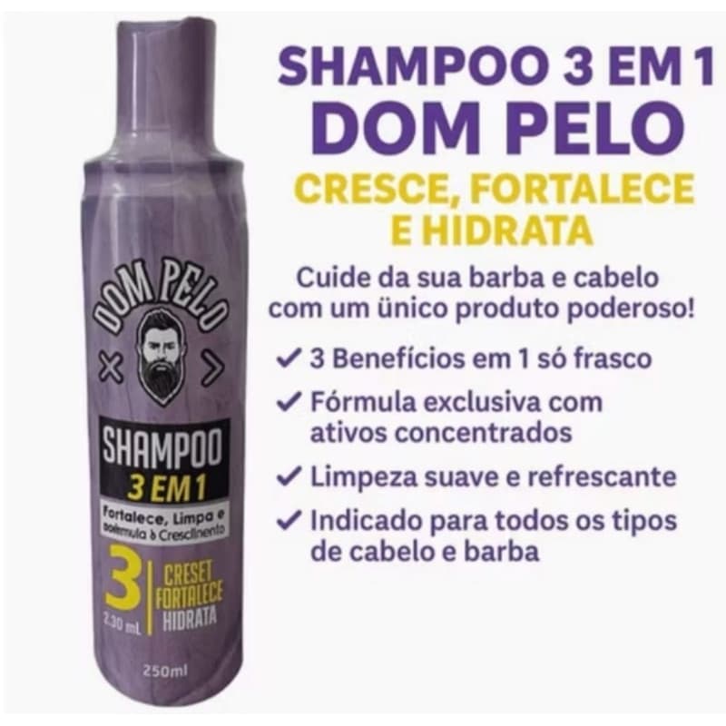 shampoo 3 em 1 Dom Pelo Fortalece, Limpa e Estimula o Crescimento