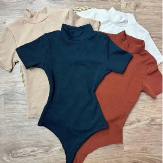 body bory collant manga curta gola alta feminino canelado premium