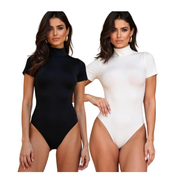 Body Feminino Manga Curta Suplex Gola Alta Manguinha