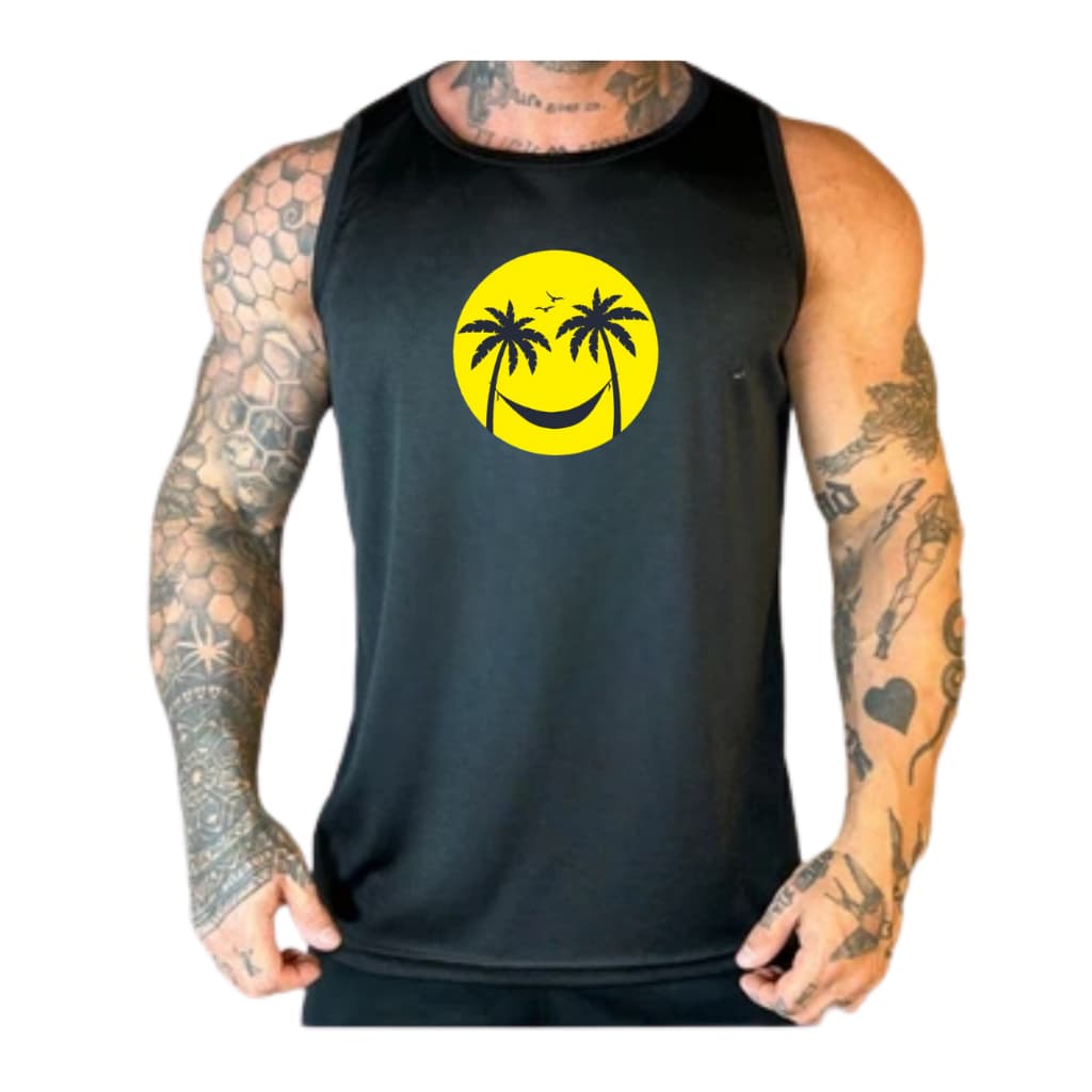 Regata Masculina Básica 100% Algodão Estampada Smile Praia Caminhada Academia Passeio