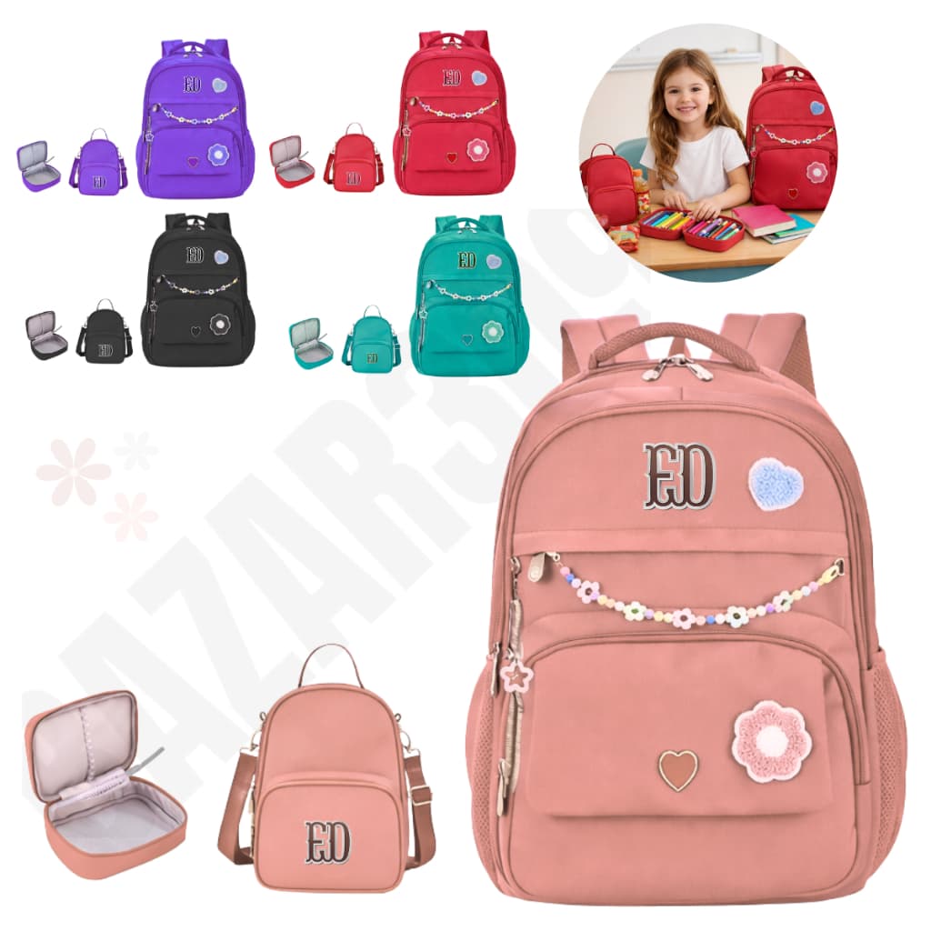 Kit 3 pcs Escolar Mochila Grande + Lancheira Térmica + Estojo Infantil RBB
