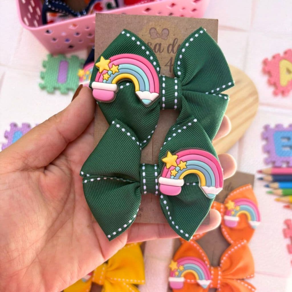 Laços de Cabelo Infantil Escolar Verde