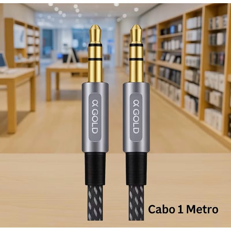 Cabo P2 Áudio Estéreo 3.5mm Alpha Gold 1 Metro