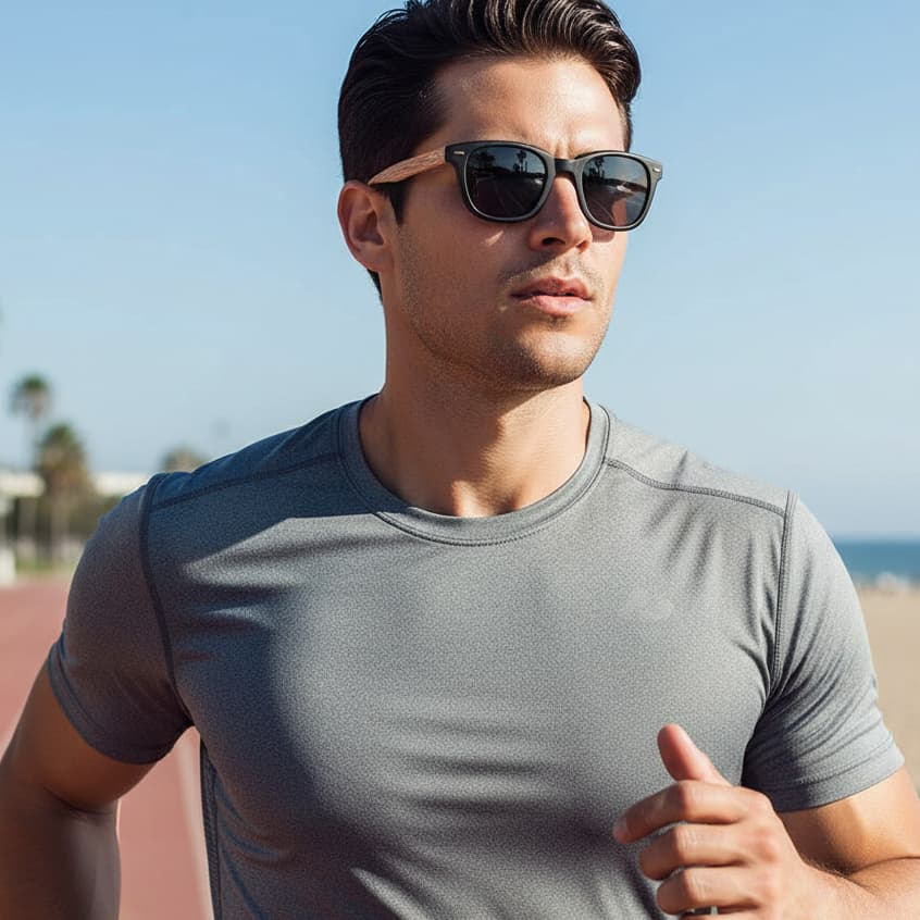 Óculos de Sol Polarizado Masculino Quadrado Esportivo Acetato Italiano Estilo Madeira UV400