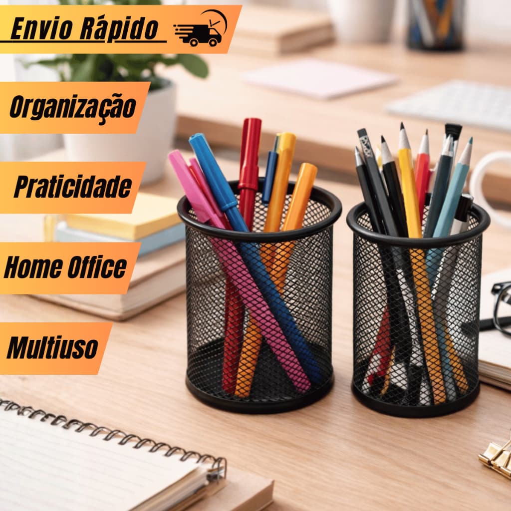 Organizador Porta Canetas Lapis 9x9 Escritório Home Office Maquiagem Redondo