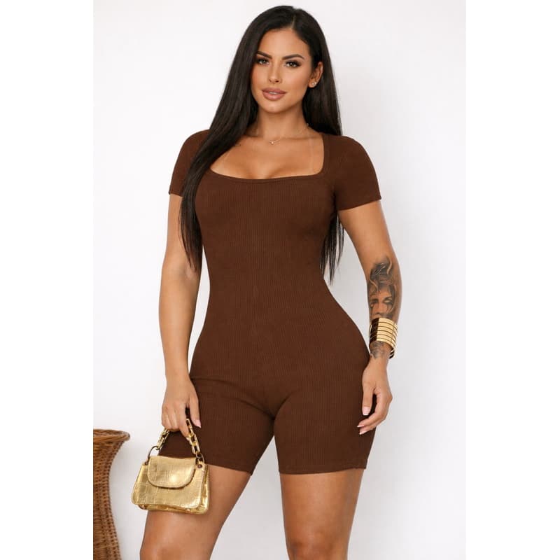 Macaquinho Feminino Anarruga Curto Manga Curta Gola Quadrada Confortável Moda Verão