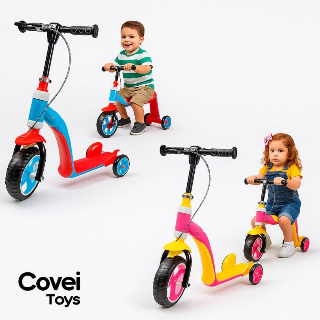 Patinete Andador Infantil 3 Rodas Ajustável Scooter Com Freio Dobrável 2 em 1 Menino Menina