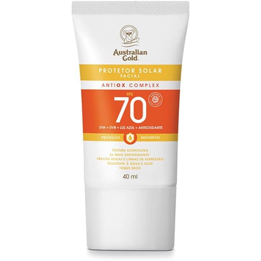 Protetor Solar Facial Australian Gold Antioxidante FPS 70 – Alta Proteção | Toque Seco | 40ml