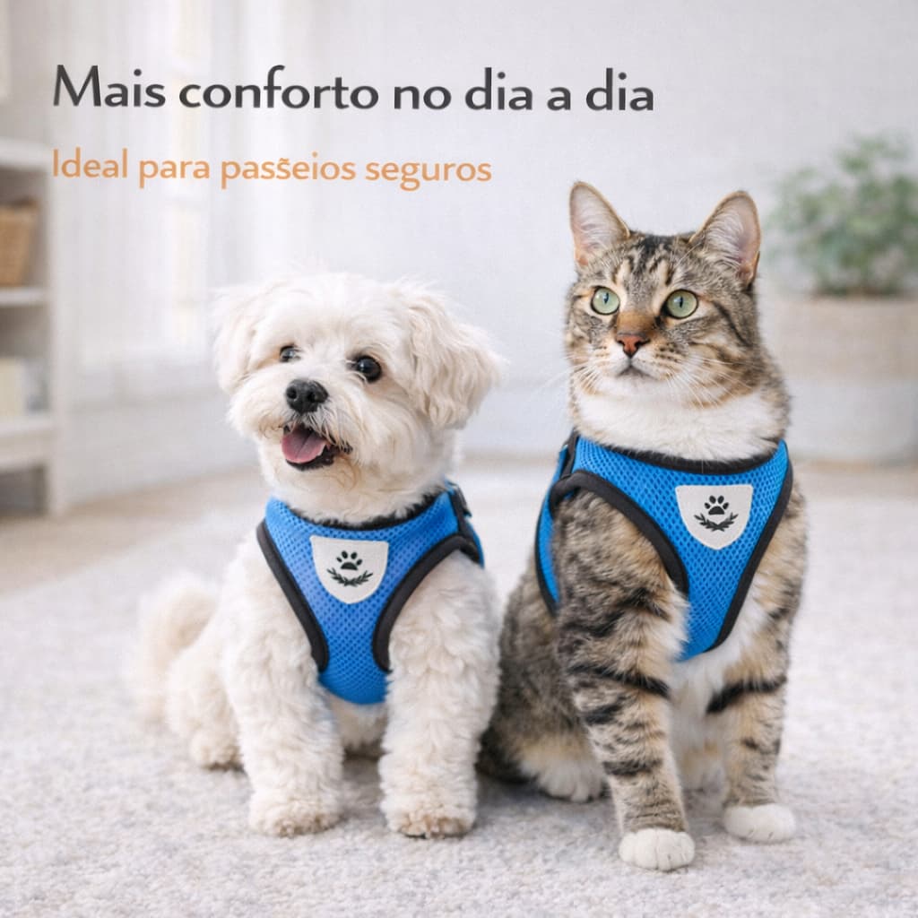 Coleira Peitoral Guia Reforçada Pet Gato Cachorro Colete Regulavél Ajustavél Animais de Estimação