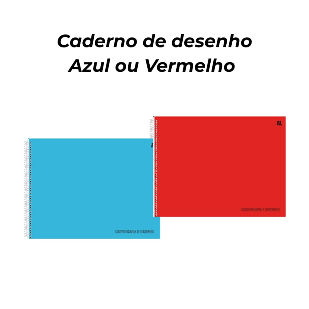 Caderno de Cartografia e Desenho Capa Lisa 60 Folhas Vermelho ou Azul