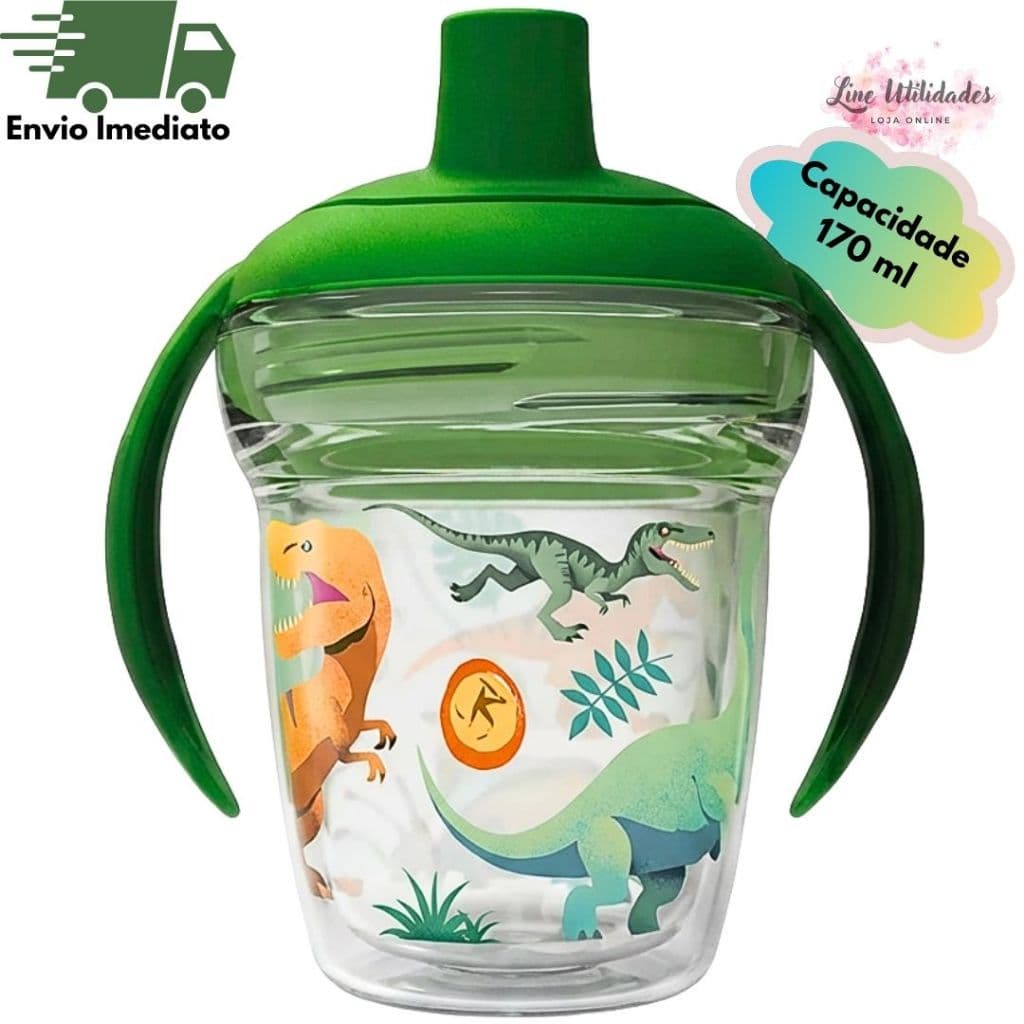 Copo Infantil Jurassic Park 170ml com Alça e Bico | Bebê | Antivazamento | Treinamento| Dinossauro