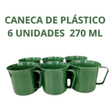 Kit com 6 Canecas de Plástico Escolar Sbrissa – 270 ml, Com Alça, Cores Variadas