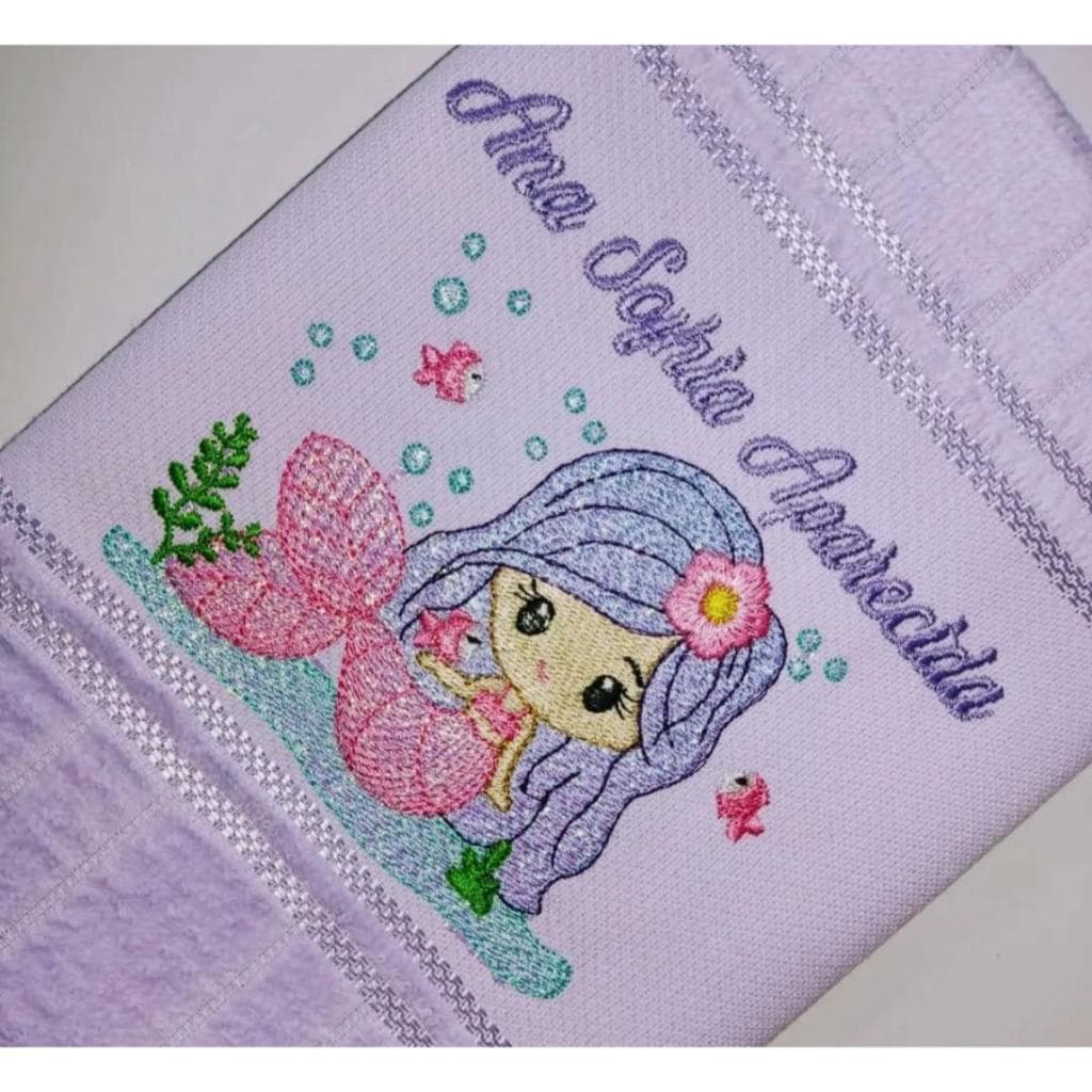 Toalha de Lavabo Bordada Personalizada - Sereia