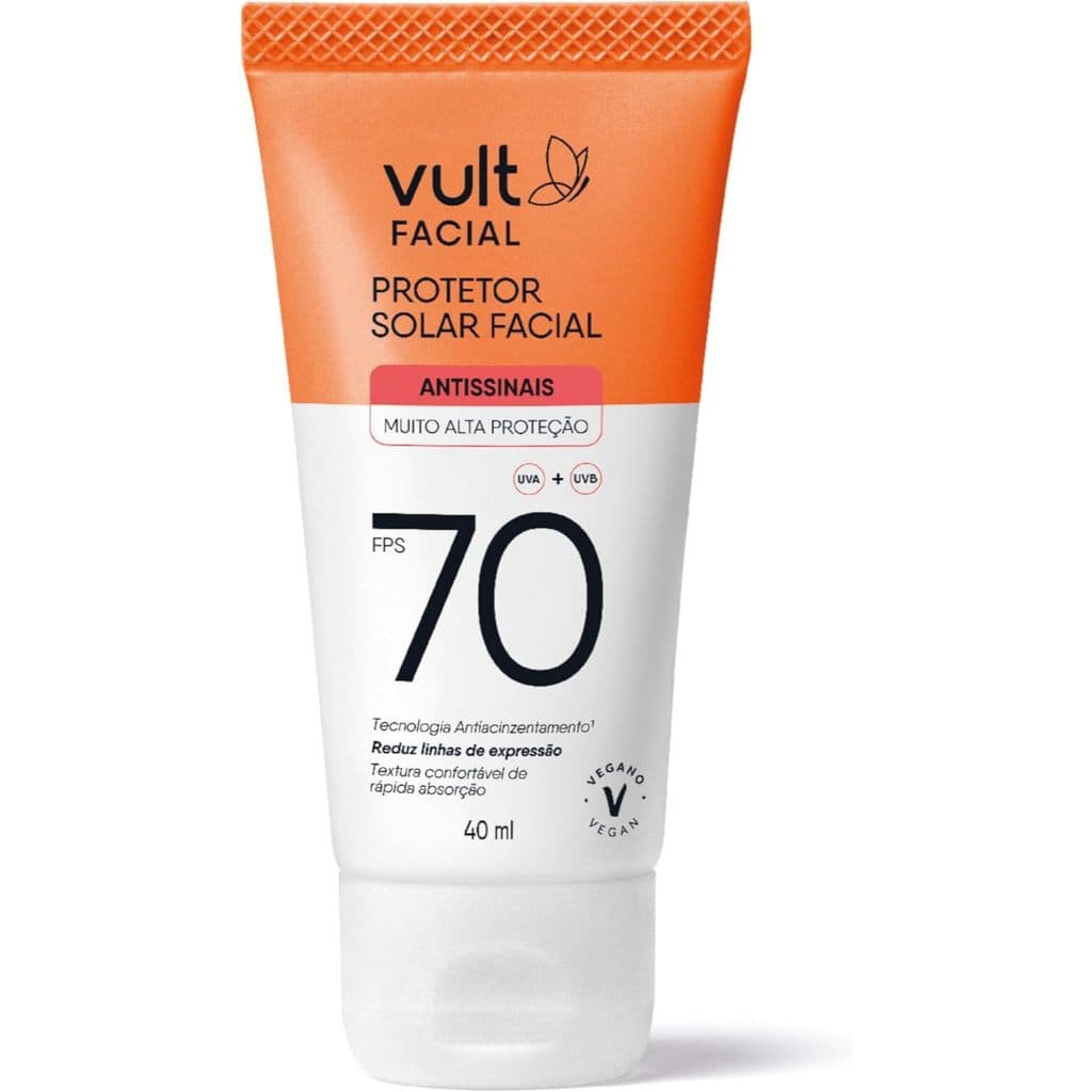 Protetor Solar Facial Vult FPS 70 – Alta Proteção UVA/UVB | Textura Leve | 40ml