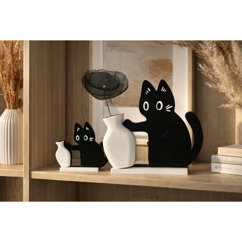 Escultura Decorativa de Gato com Vaso para Sala Quarto Escritório Estilo Minimalista Moderno