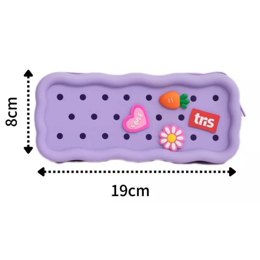 Estojo Roxo Escolar Picky Holic Charm Em Silcone Com 4 Pins Tris