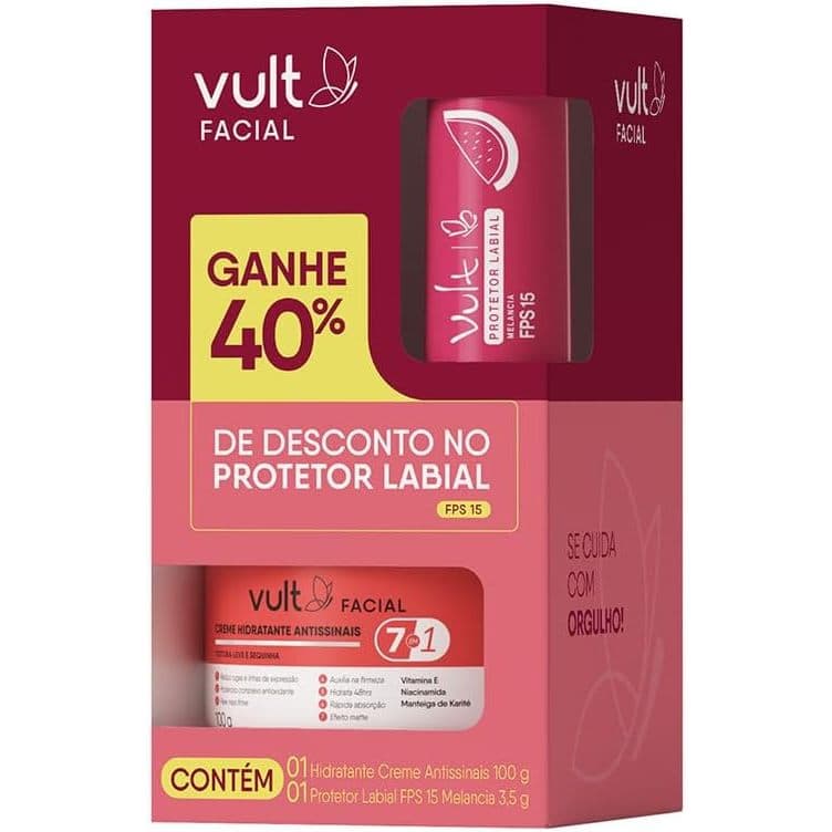 Vult Promopack Facial Antissinais + Protetor Labial Melancia FPS 15 | Hidratação Completa Diária