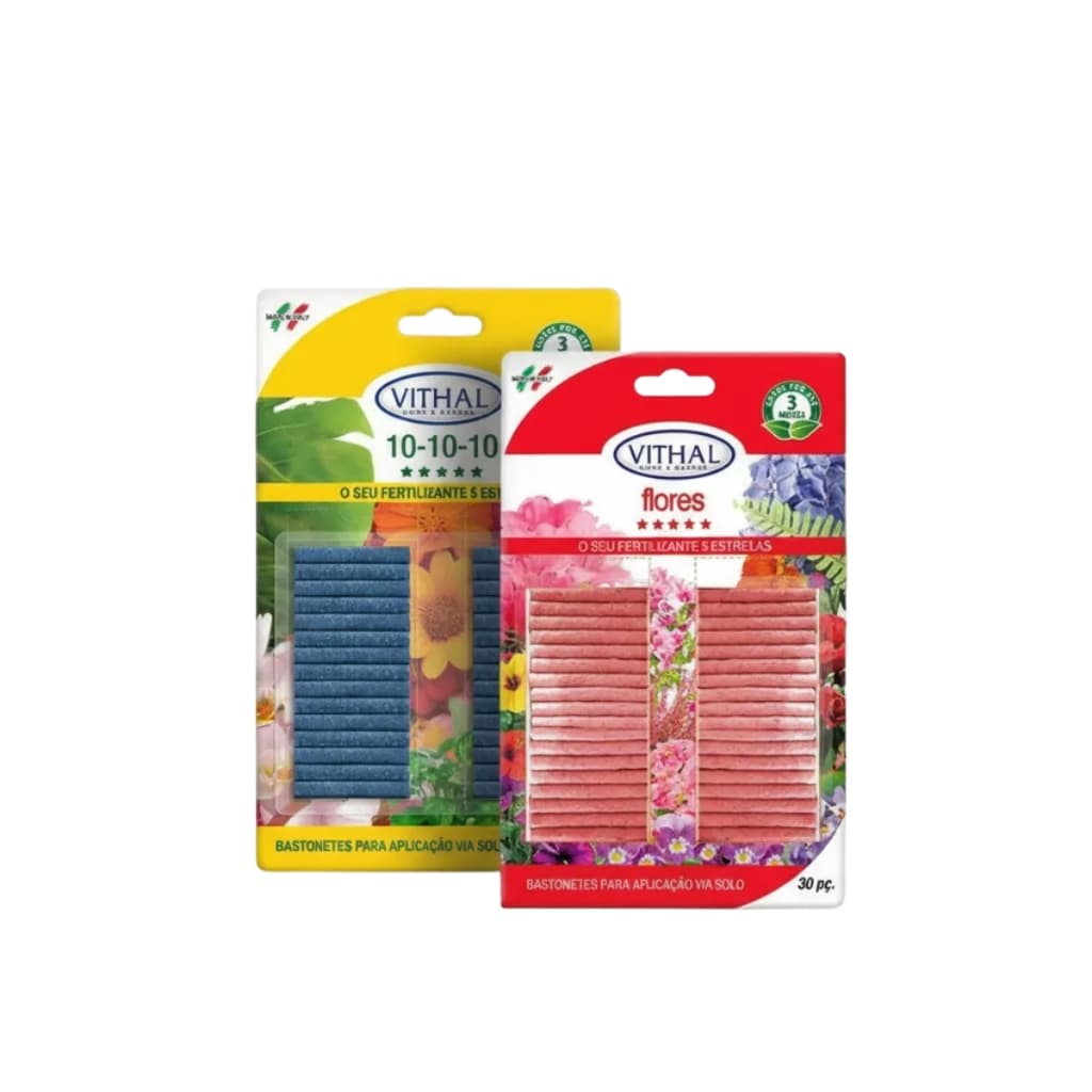 Kit Vithal: Fertilizante Bastonetes Pronto Uso 30un + Fertilizante Bastonetes Para Flores 30un