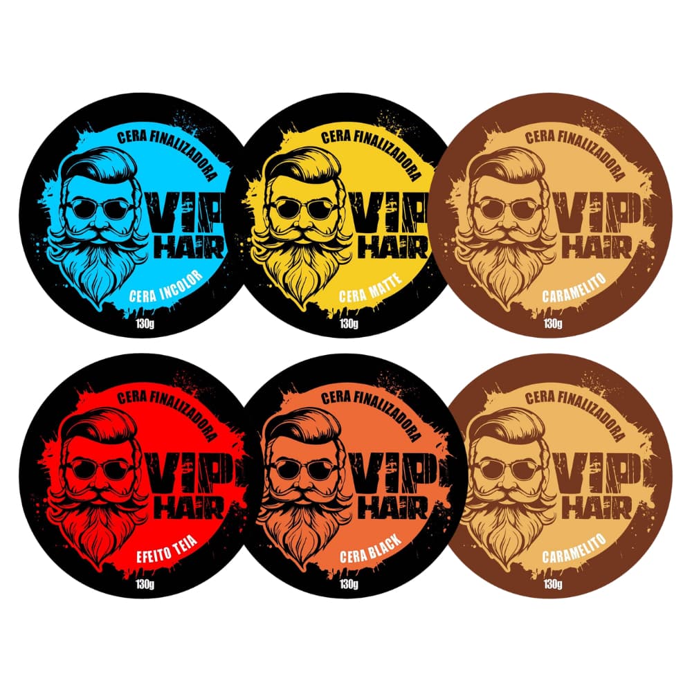 Kit 06 Cera Pomada Modeladora Vip Hair 130g Barba Cabelo Bigode Atacado
