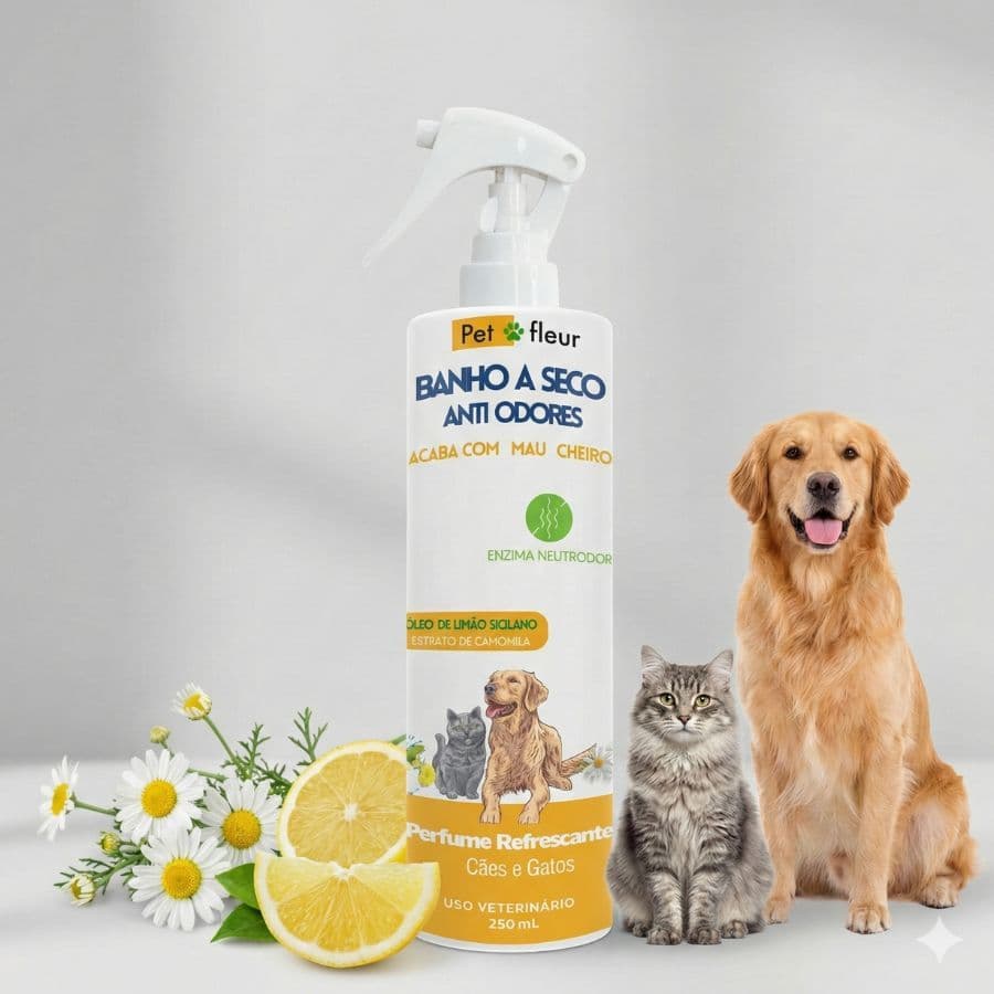Banho a Seco sem enxague Cães e Gatos - Remove mau cheiro - Óleo essencial  com Ação Anti Odor