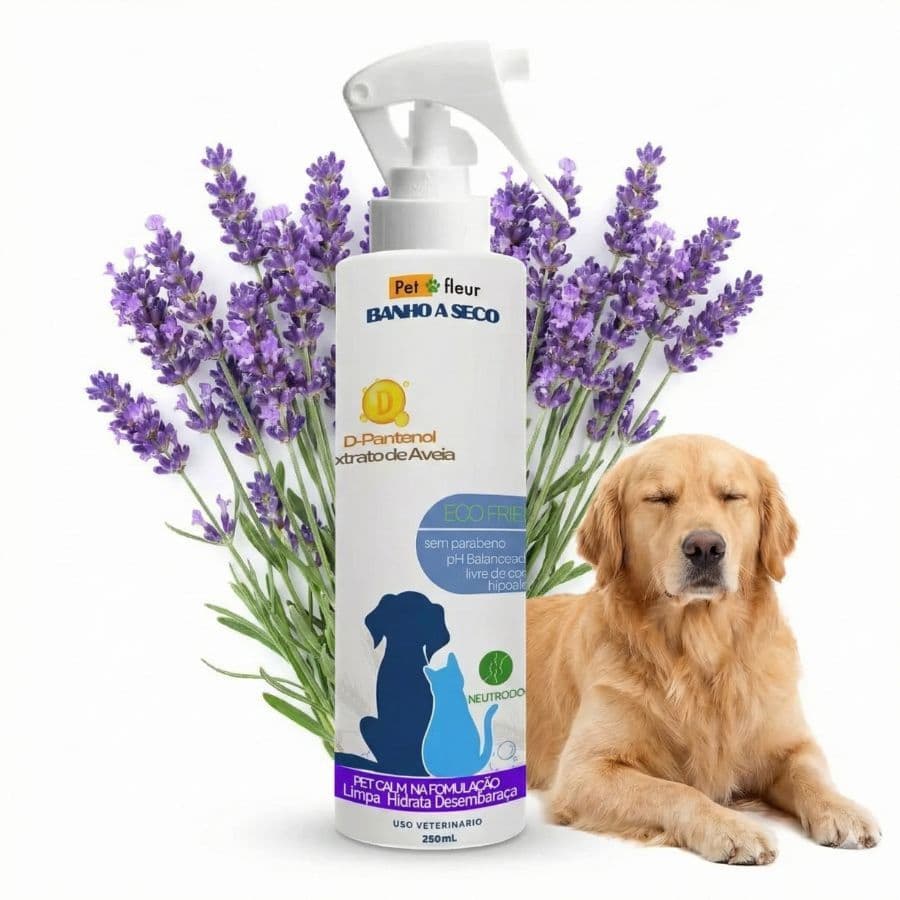 Banho a Seco Para Cães e Gatos Hipoalergênico LimpaHidrata Óleo Essencial de Lavanda