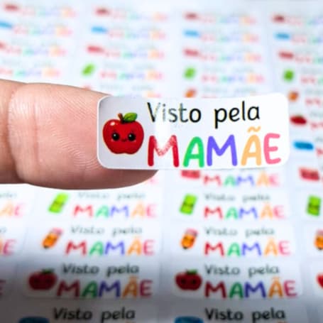 ENVIO IMEDIATO - Etiquetas Adesivas Escolares Visto pela Mamãe e Papai – Kit 100 Unid. - Volta às aulas