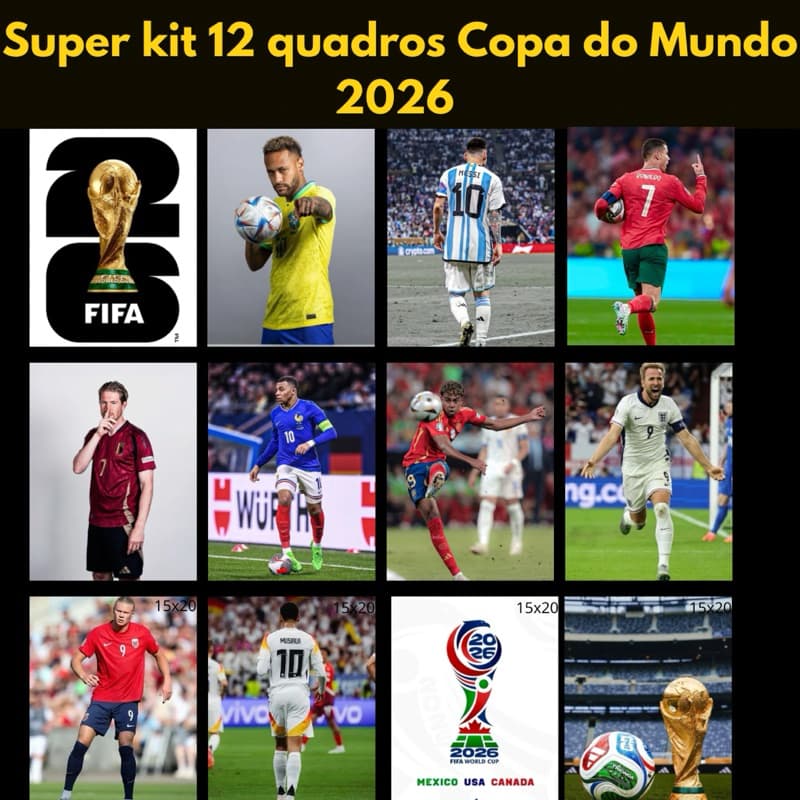 Super kit placas decorativas alta resolução craques futebol quadros copa do mundo 2026