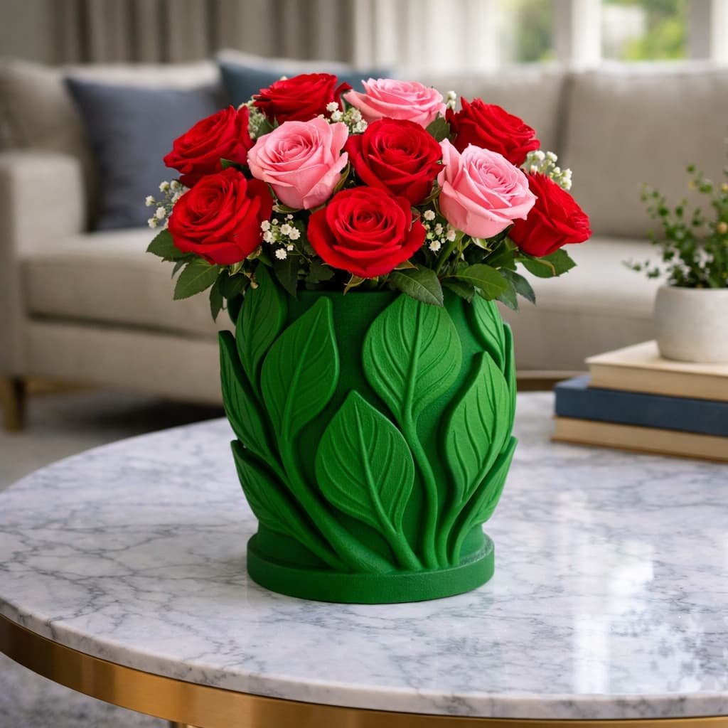 Vaso Decorativo Folhas 3D Moderno Minimalista Cachepot Plantas Decoração Sala Escritório Aparador Quarto elegante bonito