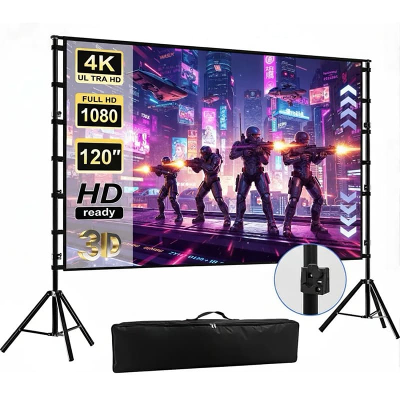 Tela De Projeção 100 Polegadas Portátil Hd Com 2 Tripés