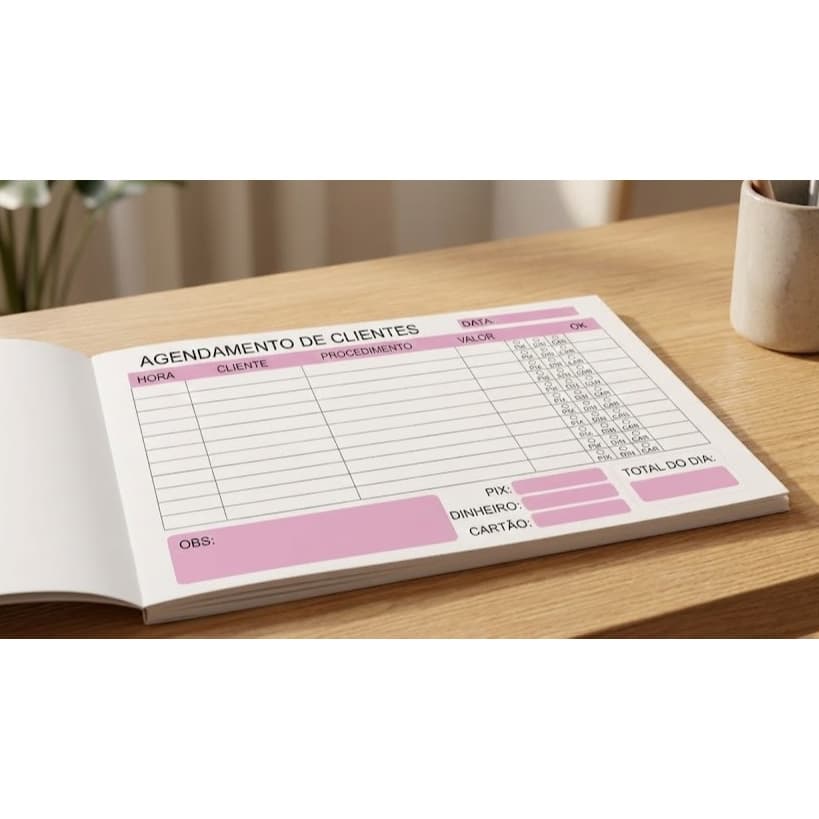 Bloco de Agendamento 15x20cm, ideal Controle de Clientes, Manicure, Lash, Nail Designer,  Controle Financeiro Diario