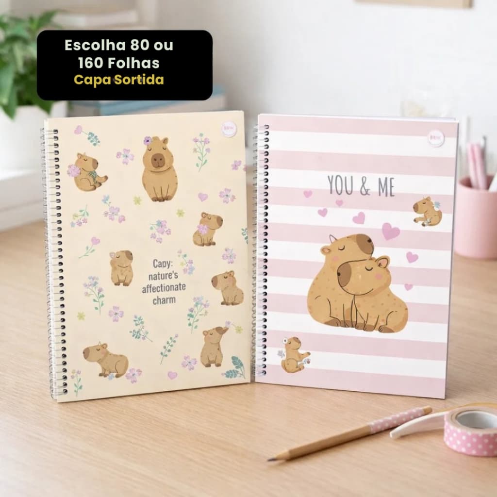 Caderno Universitário Espiral Capivara  Matéria 80 ou 160 Folhas Sortido