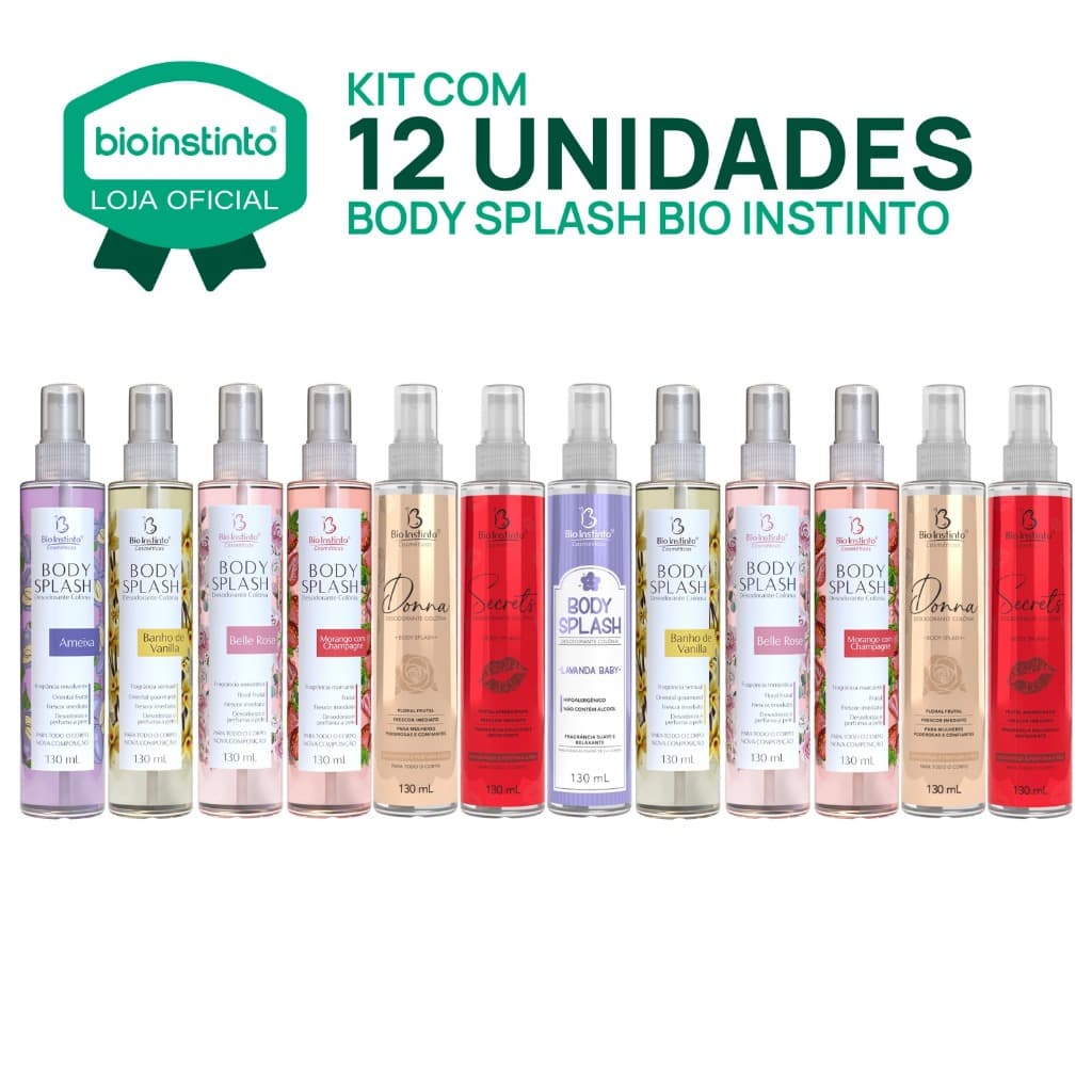 12 UN BODY SPLASH 130ml Bio Instinto Desodorante Corporal Colônia Perfume Fragrância Irresistível