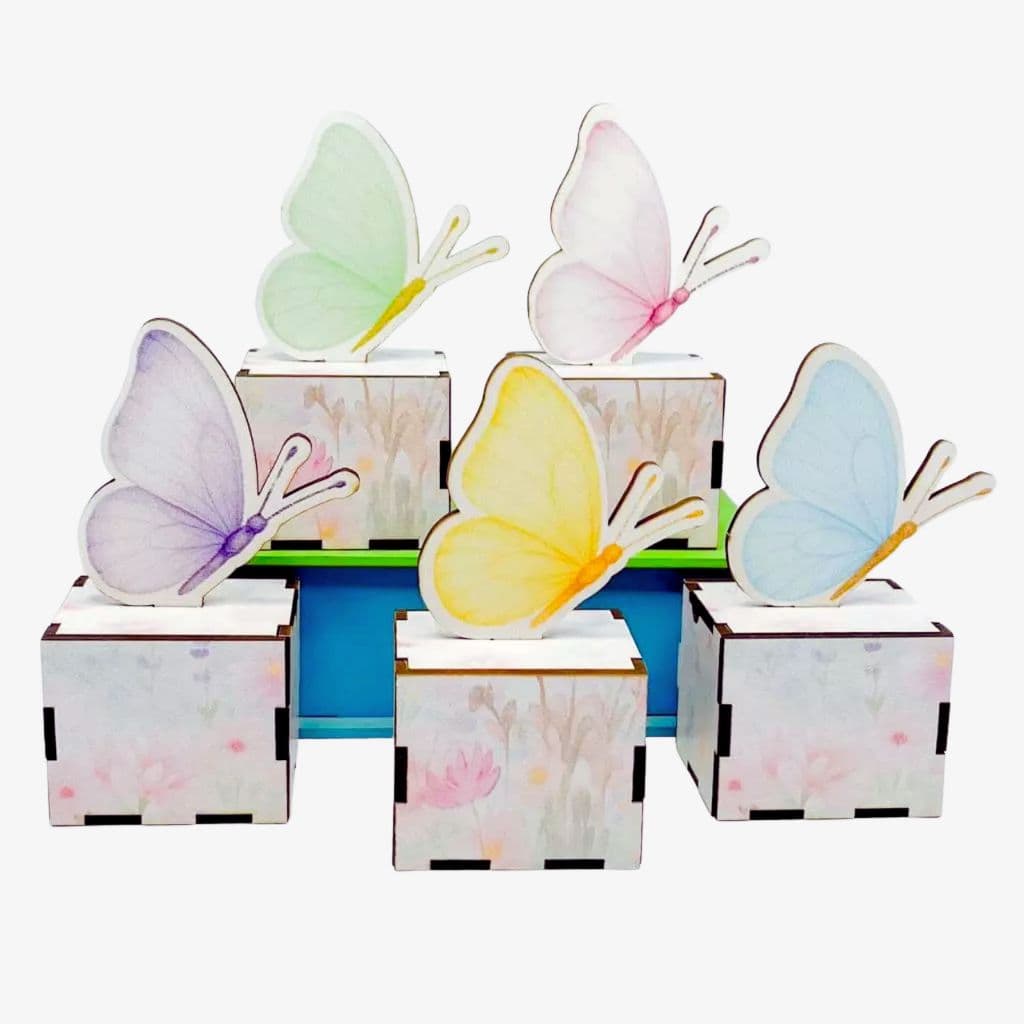 5/10/15/20PCS Mini Cubos Borboleta em MDF - Lembrancinha Porta Bombom Caixinha