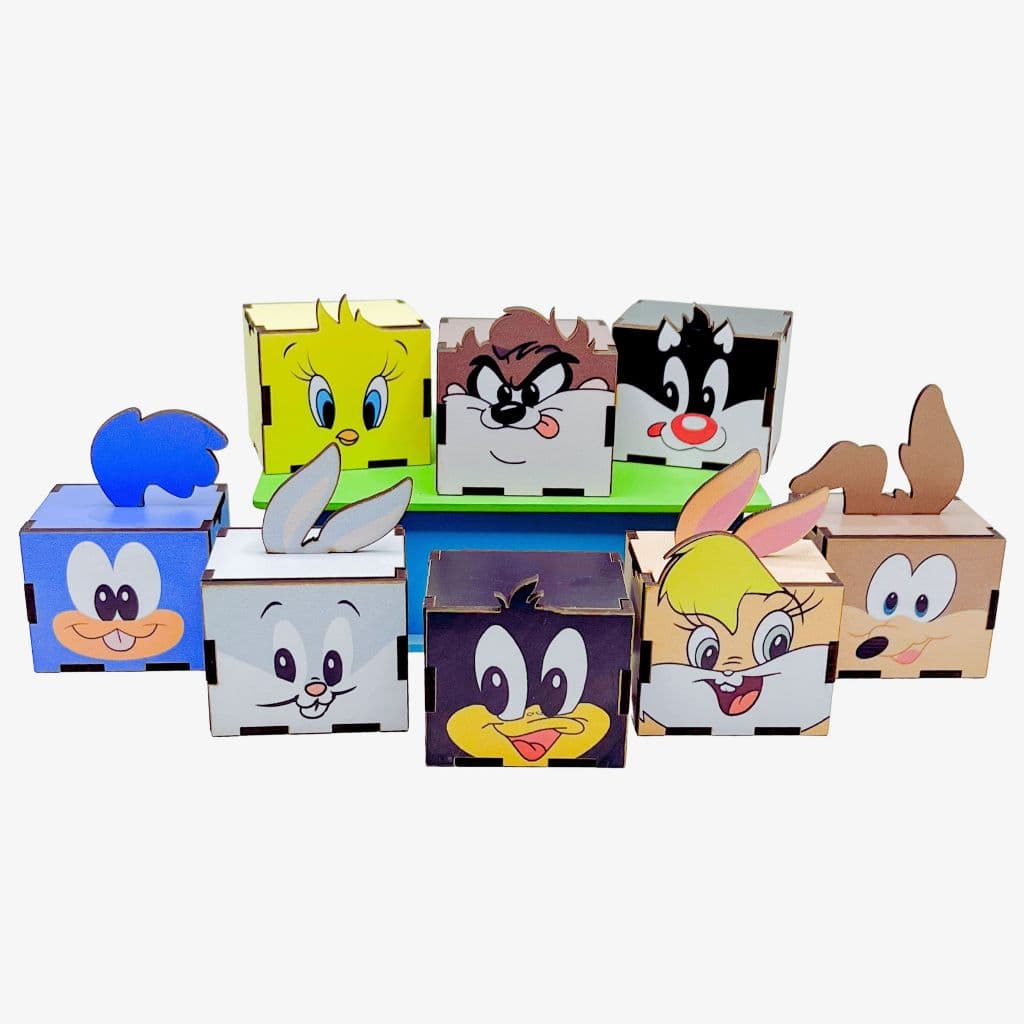 5/10/15/20PCS Mini Cubos Baby Looney Tunes em MDF - Lembrancinha Porta Bombom Caixinha