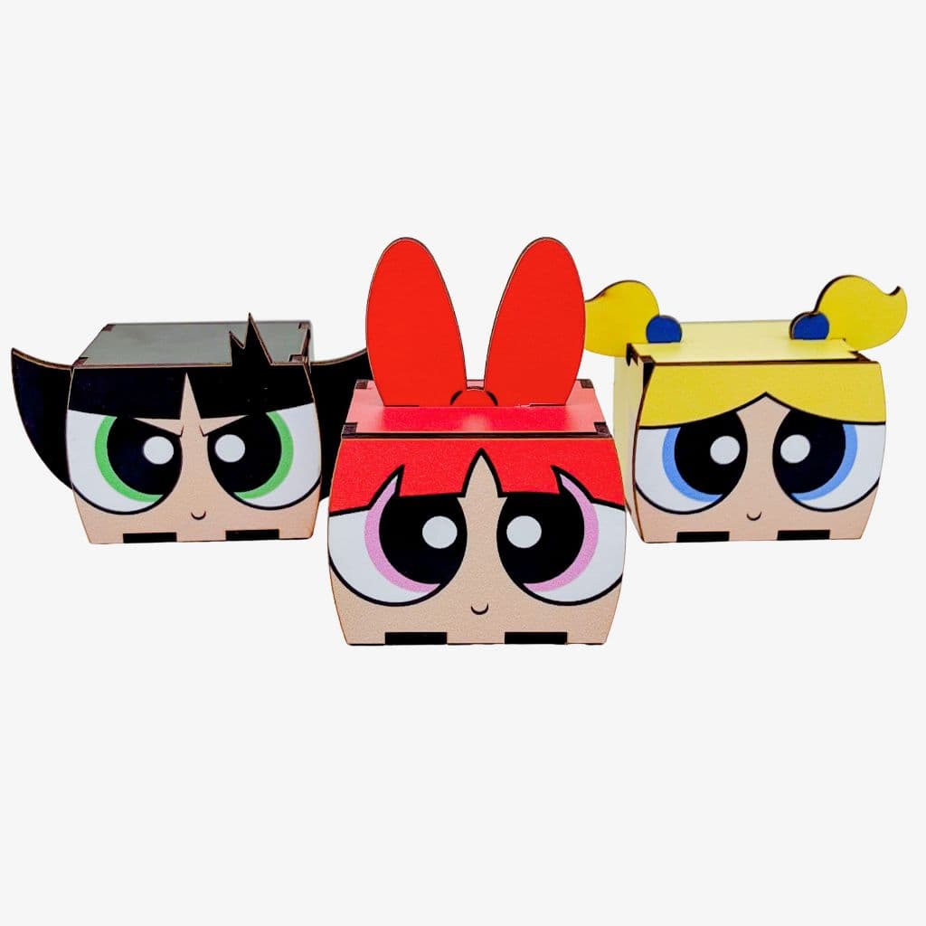 5/10/15/20PCS Mini Cubos Meninas Super Poderosas em MDF - Lembrancinha Porta Bombom Caixinha