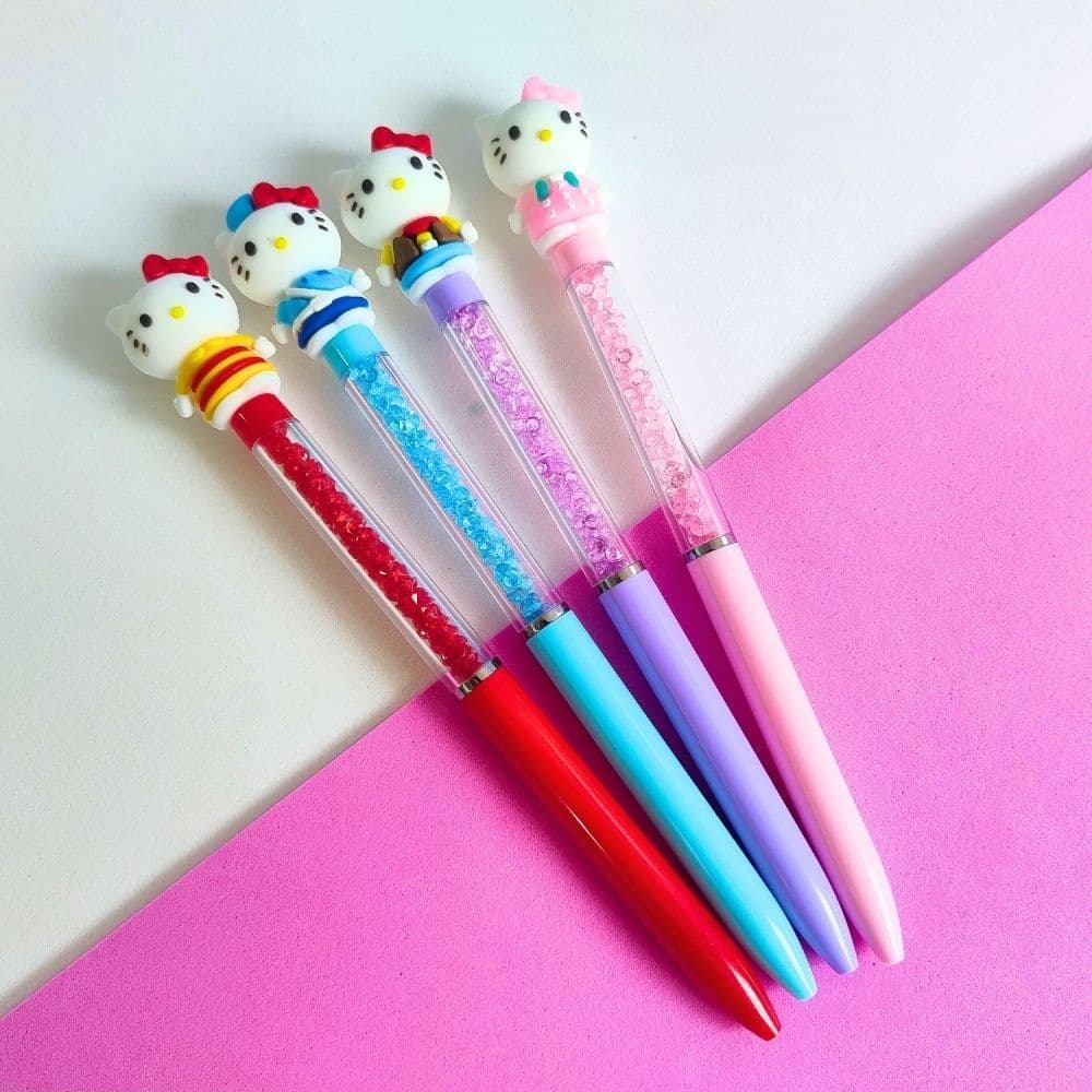 Caneta Hello Kitty Luxo com Cristais Ponta Fina Azul / Pedrinhas Cristais / Caneta Fofa