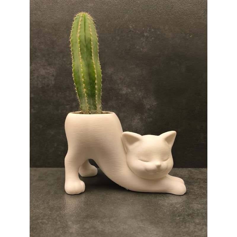 Vaso Decorativo Gato Alongando – Cachepô Criativo para Plantas