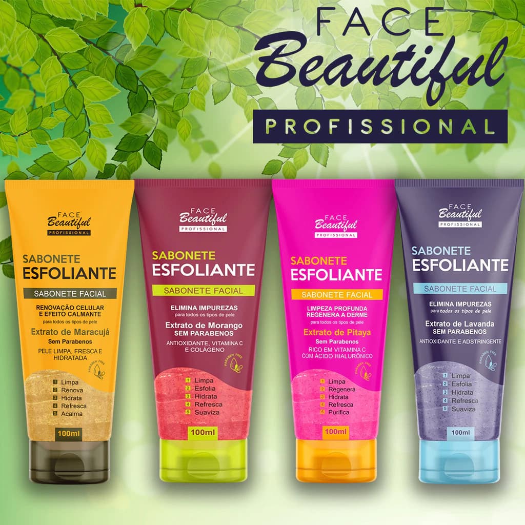 Sabonete Esfoliante Elimina Impurezas para festa das cores Facial Face Beautiful 100ml