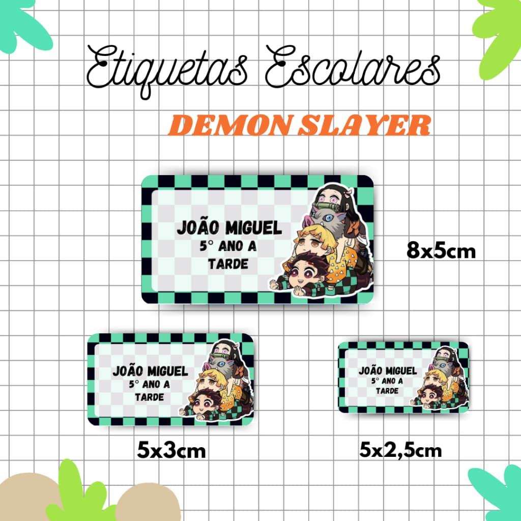 Kit Etiqueta Escolar Demon Slayer l Adesivos Escolar l Etiquetas Personalizadas l Material Escolar l Volta as Aulas