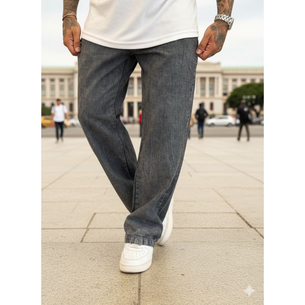 Calça Jeans Masculina Balão Premium Streetwear Grafite Reta Urbana