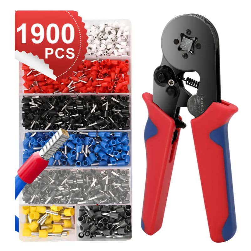 Kit Alicate Crimpar + 1250 Terminais Ilhos + Descascador 0,25 Até 10mm²