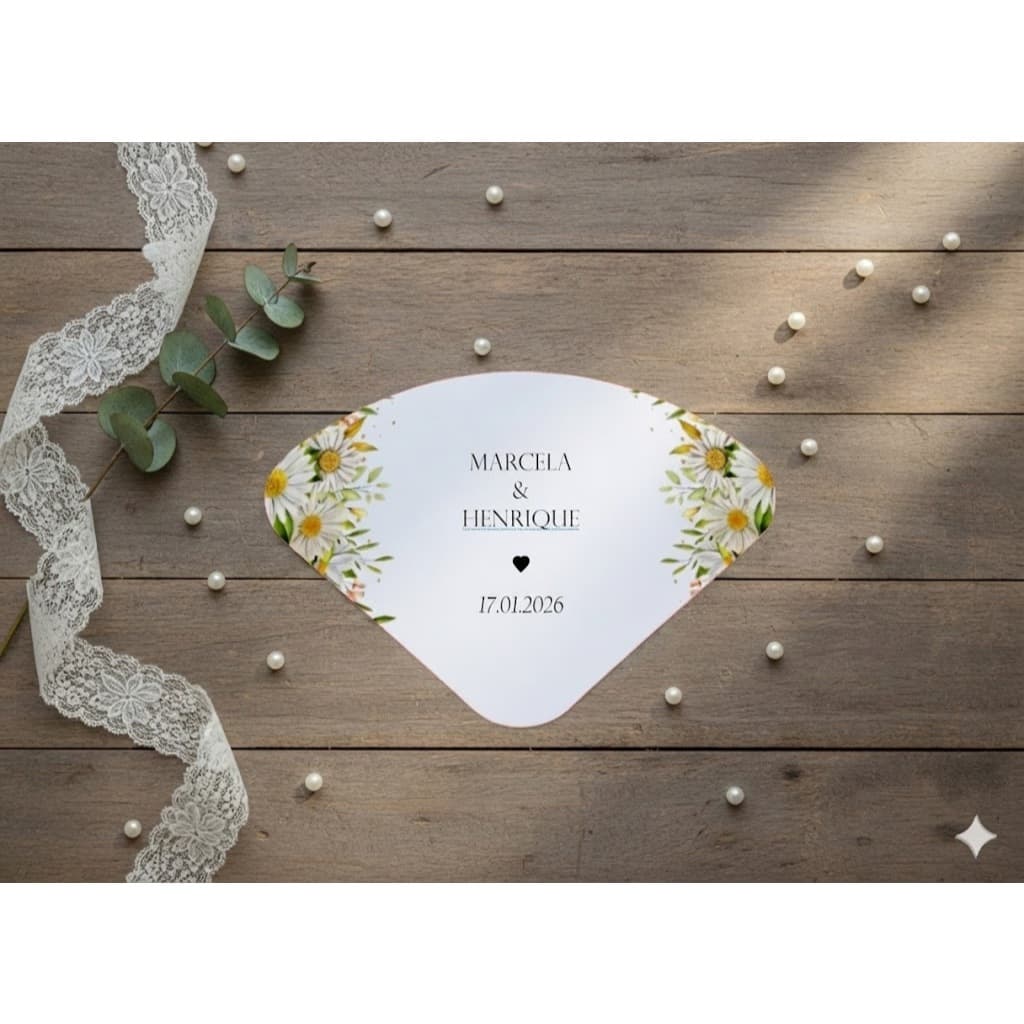 Ventarola de Papel Personalizado Casamento, Batizado e Eventos - Floral Margaridas